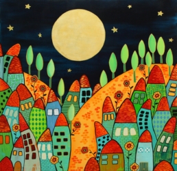 Cynthia Muriel Art - Golden moon over the countryside